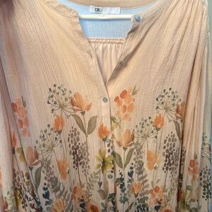 DR2 Floral Print Women's Top - Cream and Orange xxl 2x BOHO